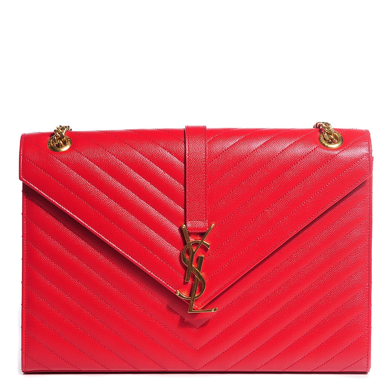 Saint Laurent Grain De Poudre Matelasse Chevron Large Monogram Satchel Lipstick Red 1 of 8