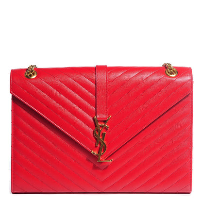 Saint Laurent Grain De Poudre Matelasse Chevron Large Monogram Satchel Lipstick Red 1 of 8