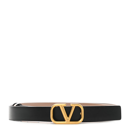 Valentino Garavani Glossy Calfskin VLogo Reversible 40mm Belt 75 30 Smokey Beige Black 1 of 6