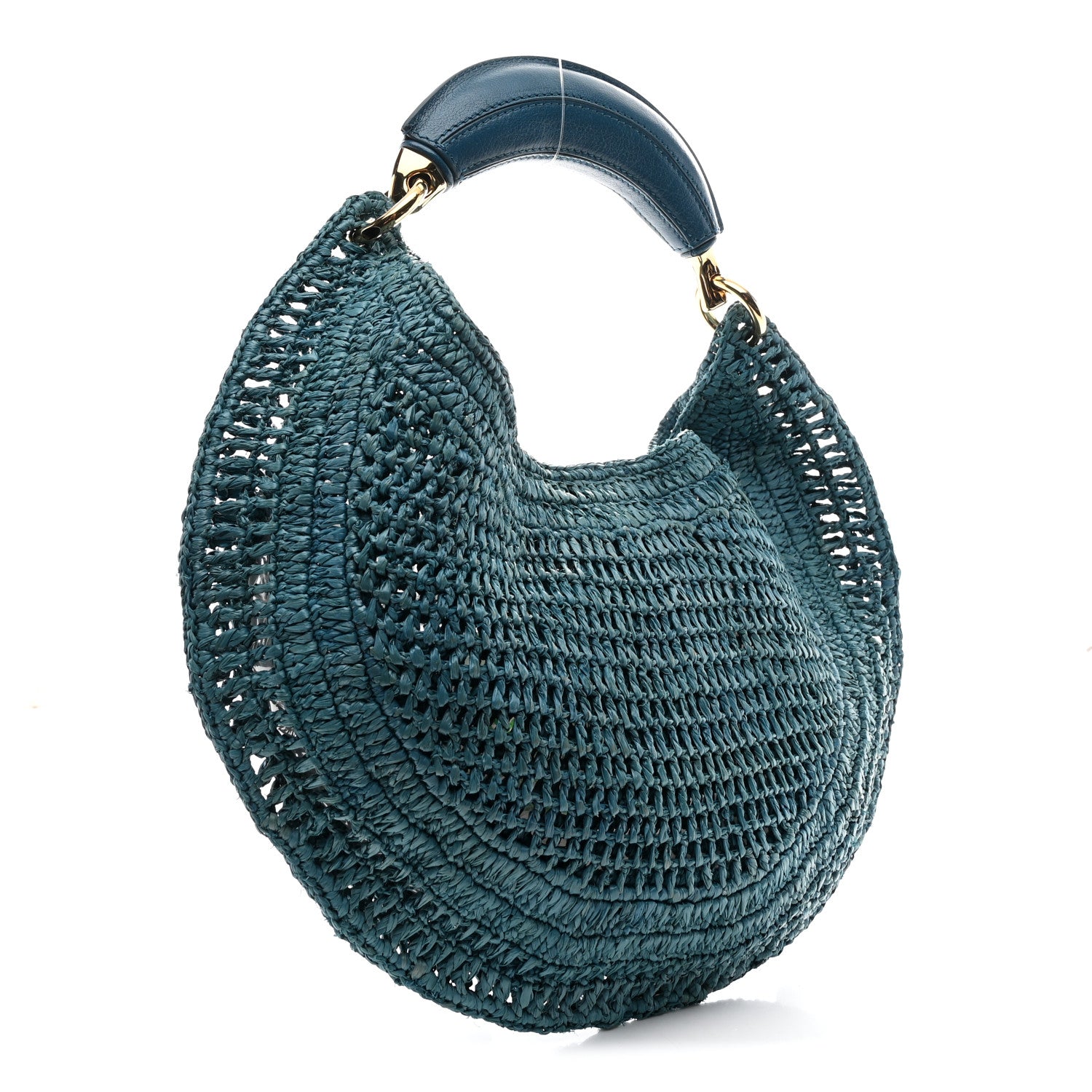 Chloe Raffia Calfskin Summer Banana Hobo Stormy Sea 3 of 10