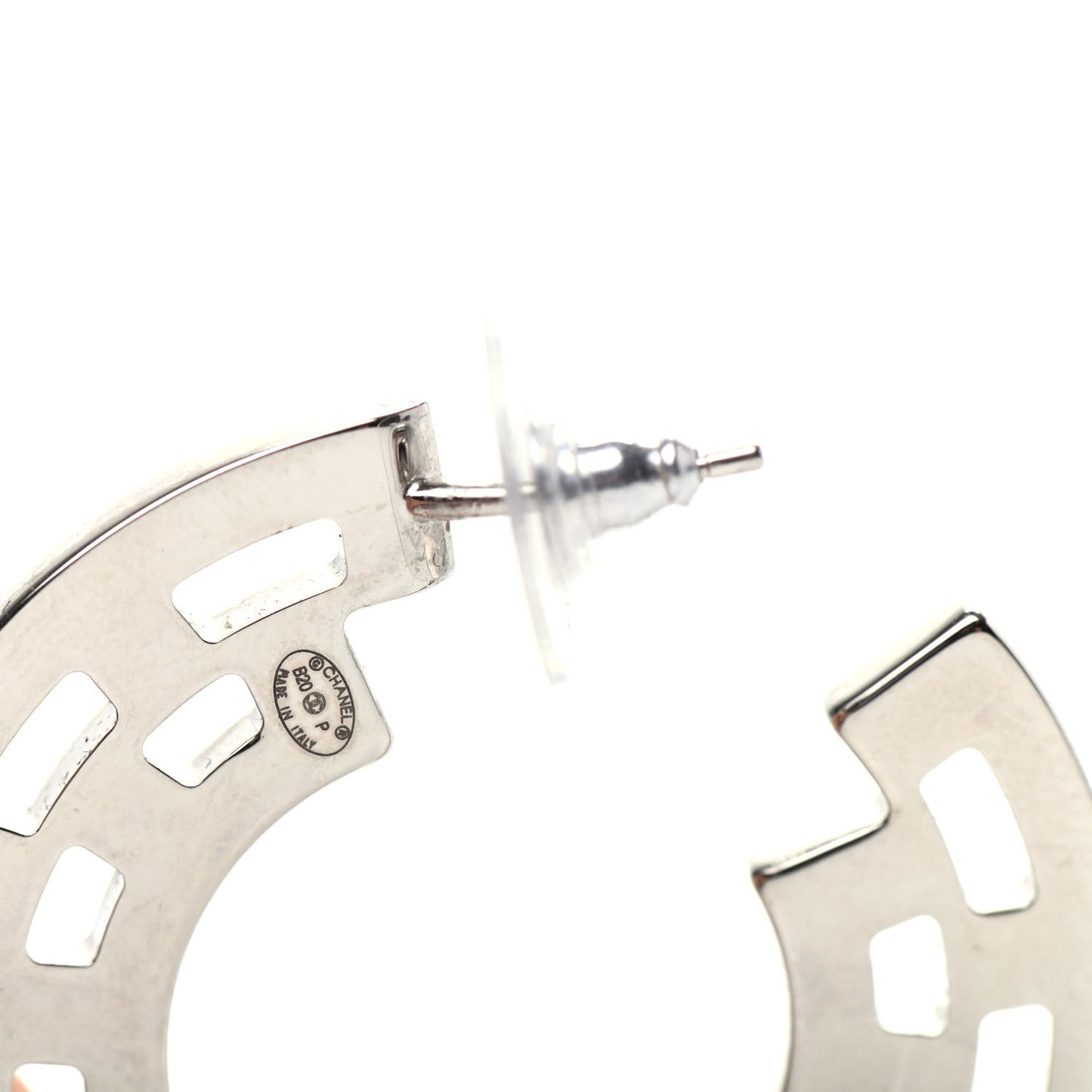 Baguette Crystal CC Hoop Earrings Silver Black