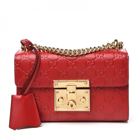 Gucci Guccissima Small Padlock Shoulder Bag Hibiscus Red 1 of 9