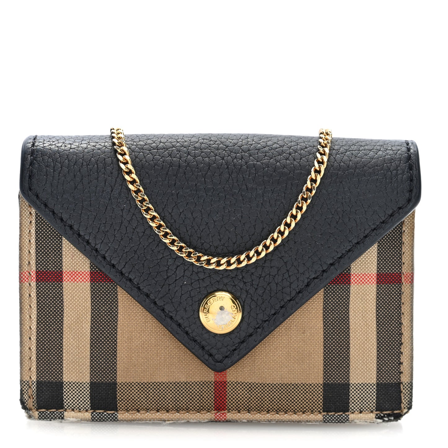 Grainy Calfskin Vintage Check Jade Card Case On Chain Black