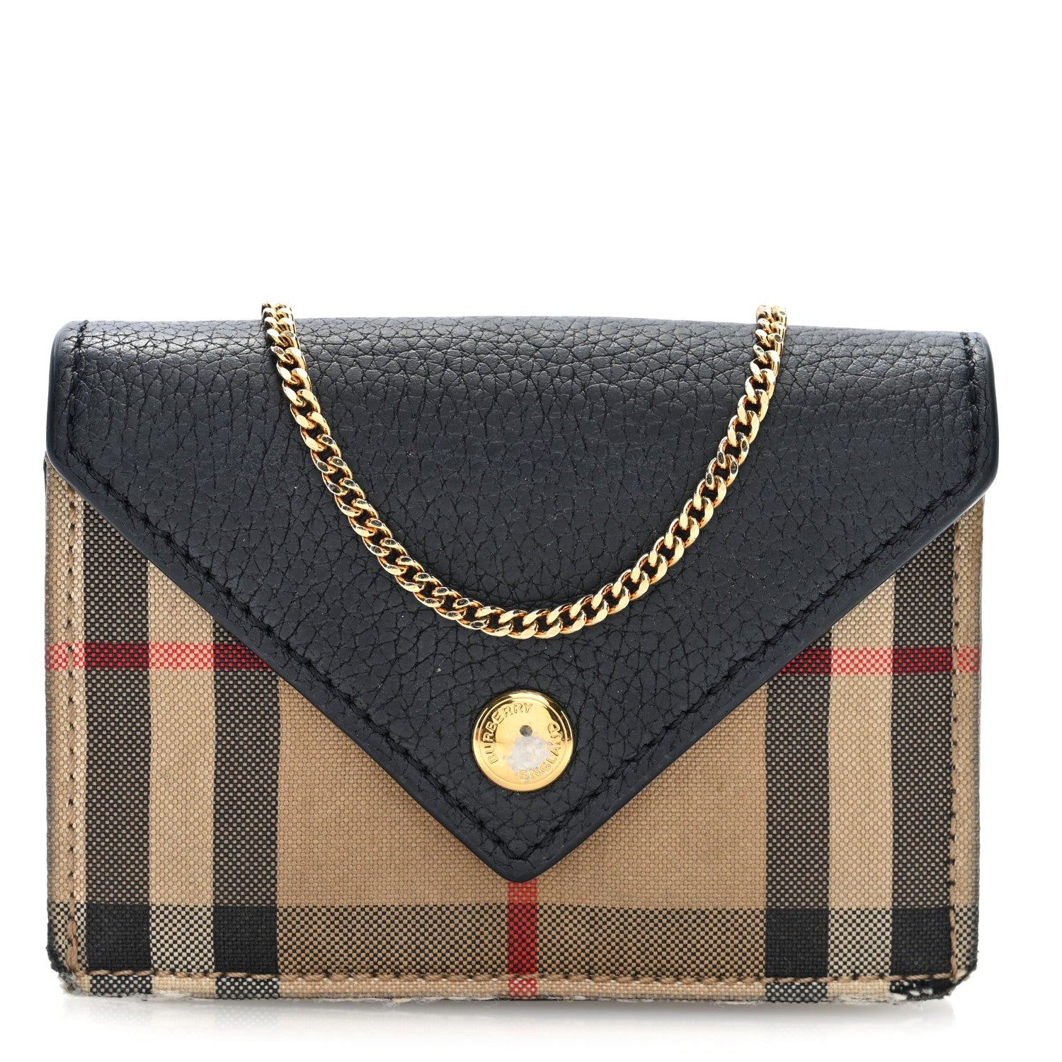 Burberry Grainy Calfskin Vintage Check Jade Card Case On Chain Black 7 of 10