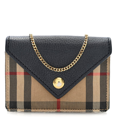 Burberry Grainy Calfskin Vintage Check Jade Card Case On Chain Black 7 of 10