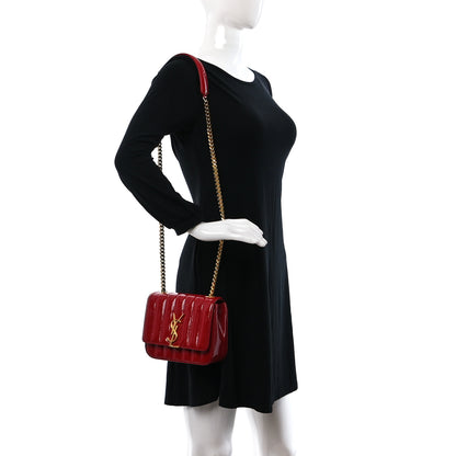 Saint Laurent Patent Matelasse Monogram Small Vicky Chain Bag Red 2 of 12