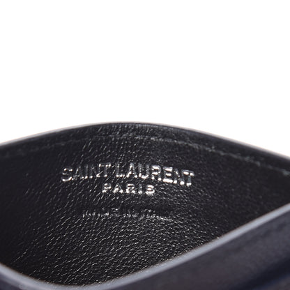 Saint Laurent Grain De Poudre Matelasse Monogram Chevron Credit Card Case Deep Marine 6 of 8