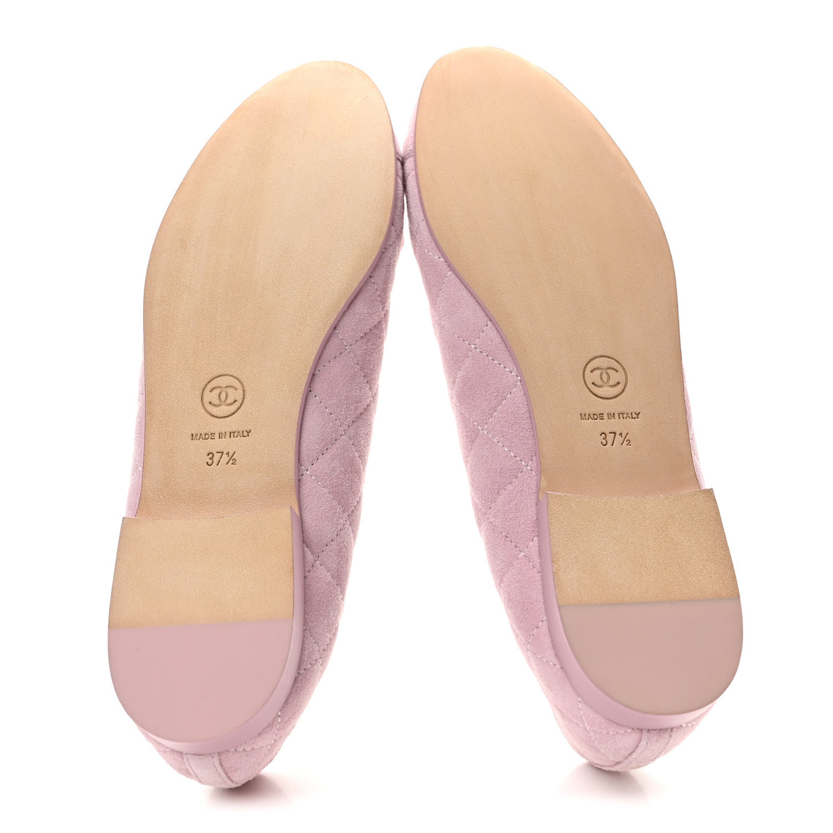 Chanel Suede Quilted Cap Toe CC Ballerina Flats 37.5 Light Pink 6 of 11