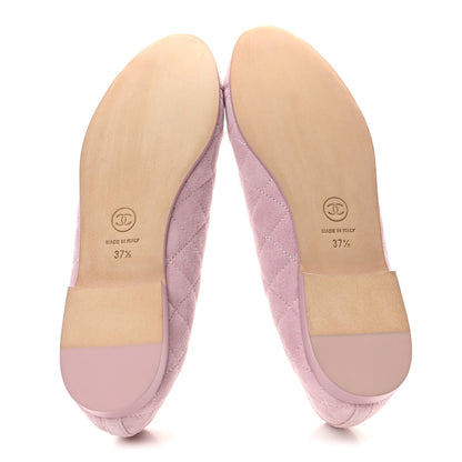 Chanel Suede Quilted Cap Toe CC Ballerina Flats 37.5 Light Pink 6 of 11