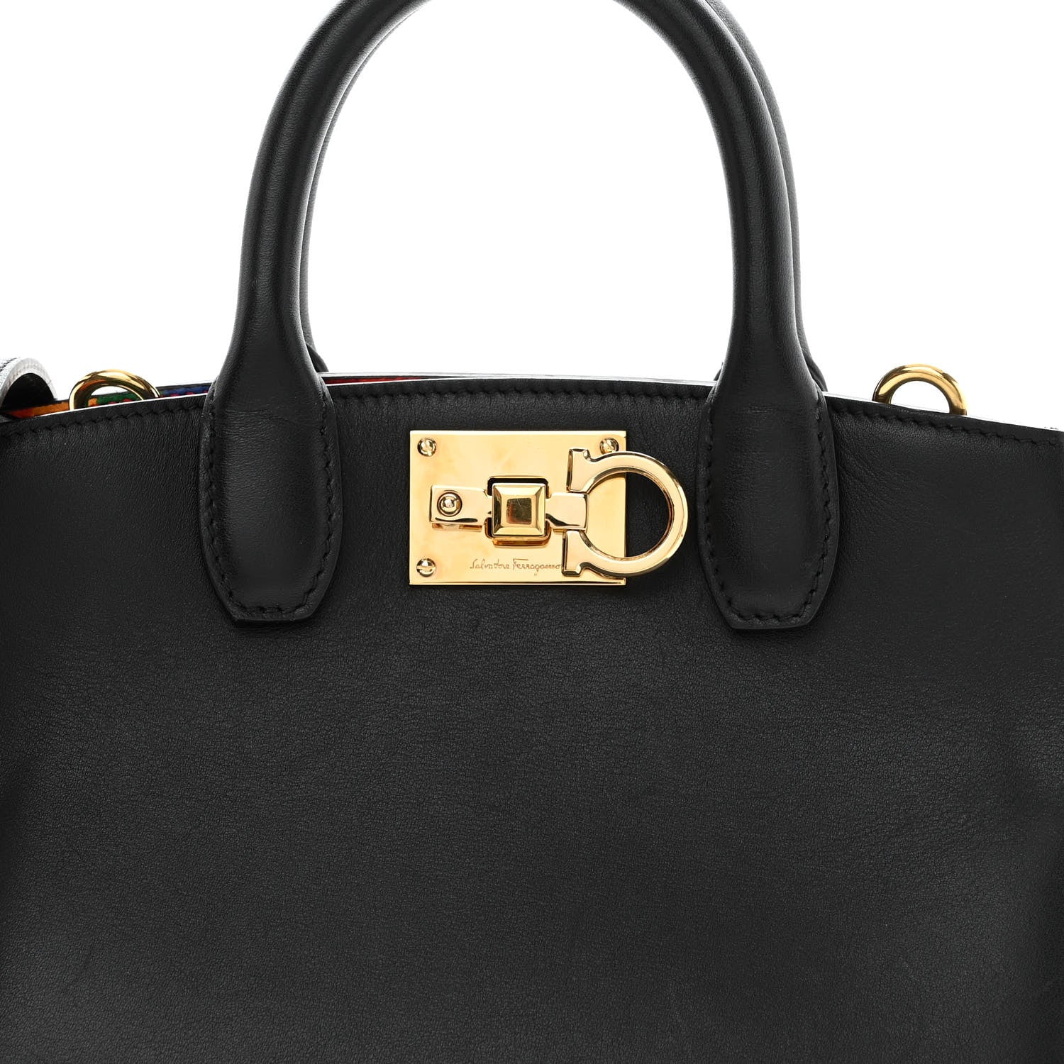 Salvatore Ferragamo Calfskin Rainbow Studio Box Bag Black 7 of 10