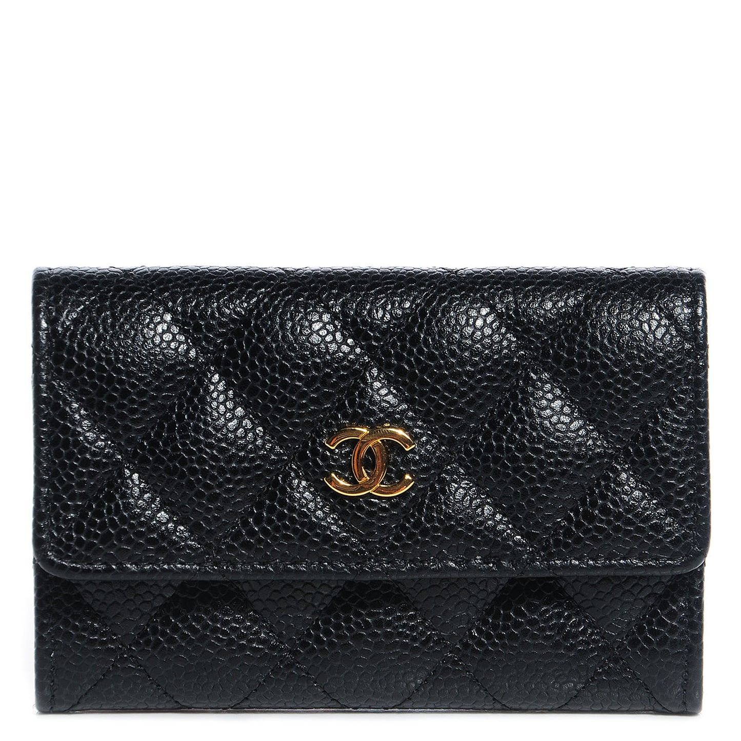 Caviar Quilted Flap Card Holder Black