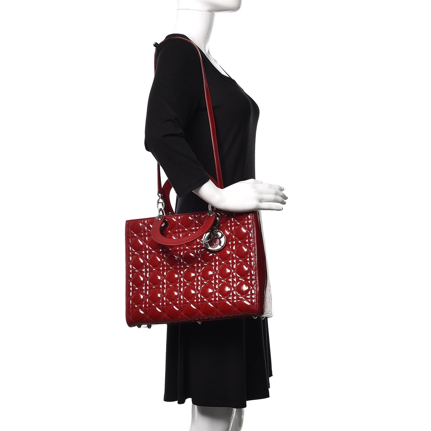 Patent Cannage Large Lady Dior Red