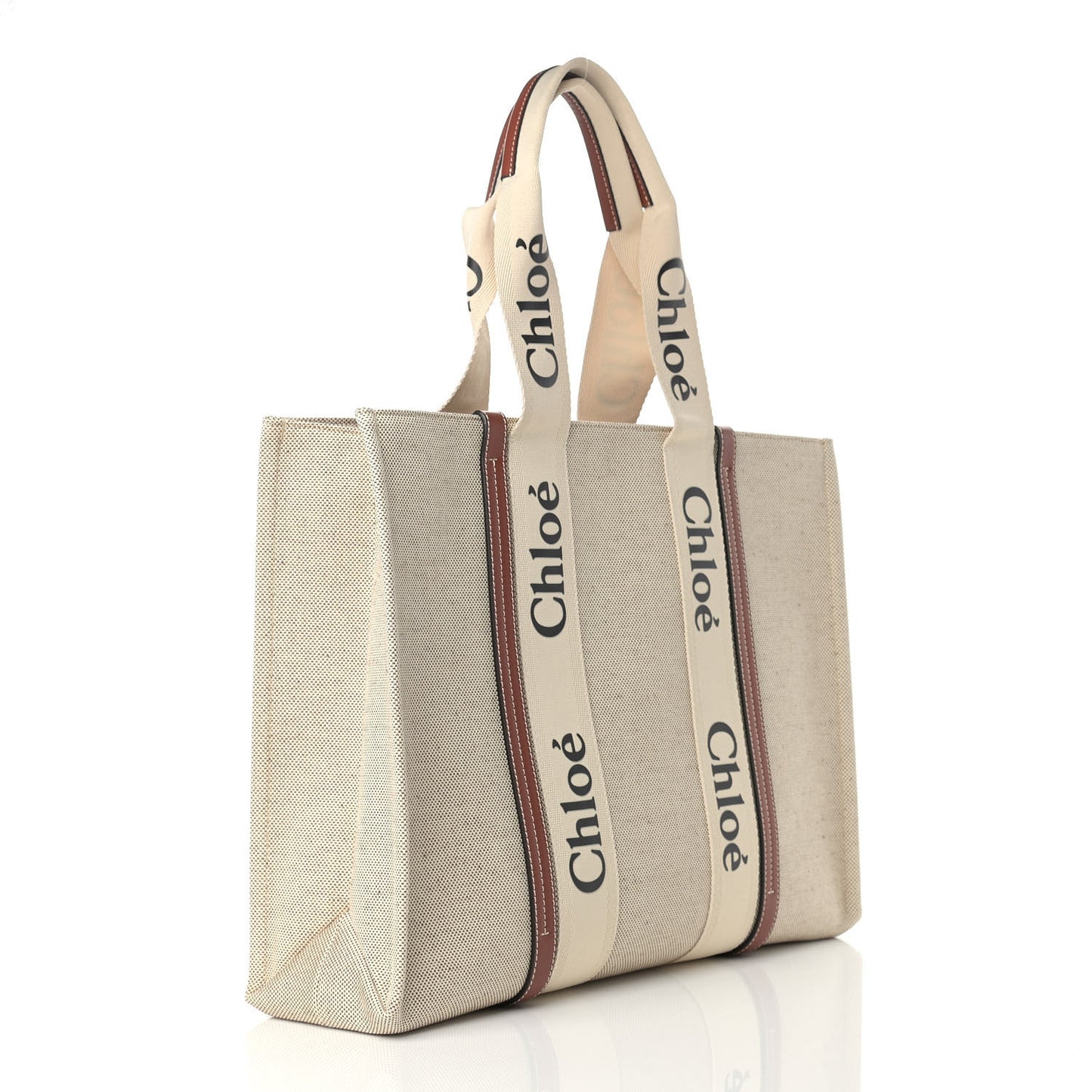 Cotton Calfskin Large Woody Ribbon Tote White Brown