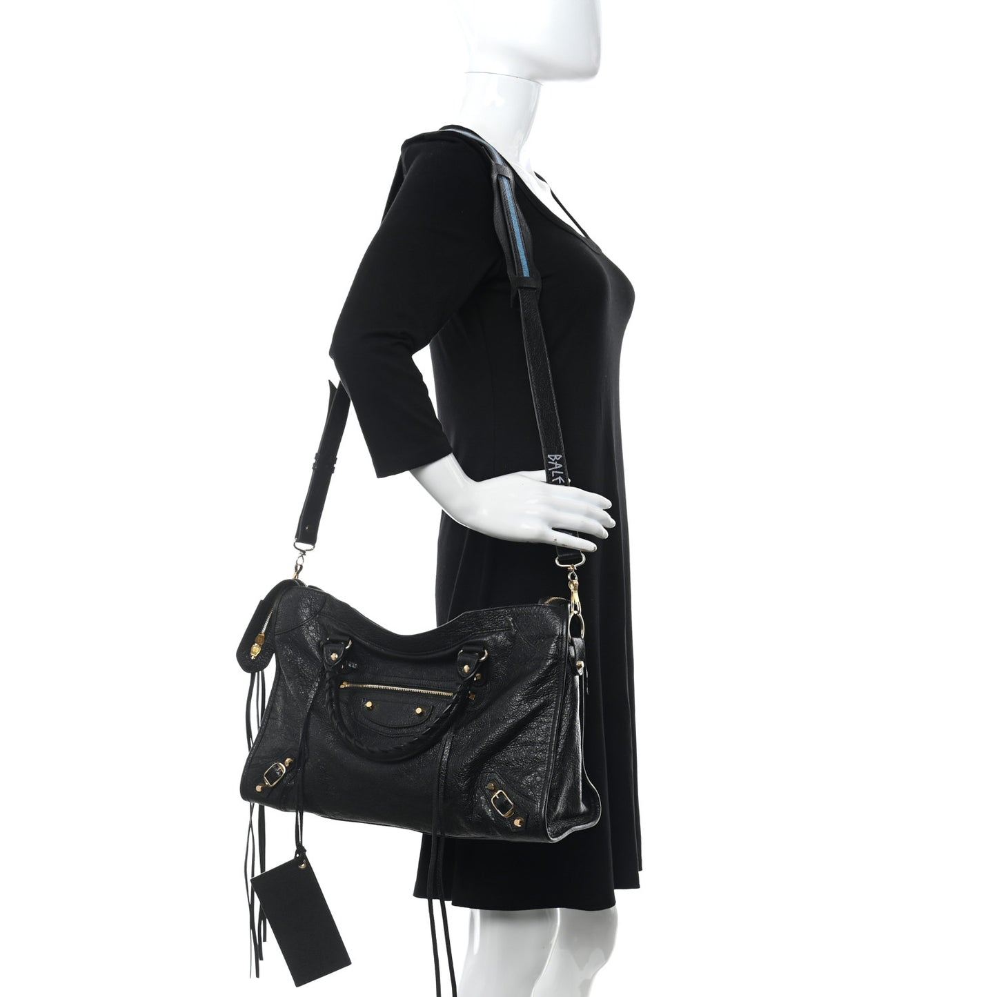 Agneau Classic Gold Hardware City Graffiti Logo Strap Black