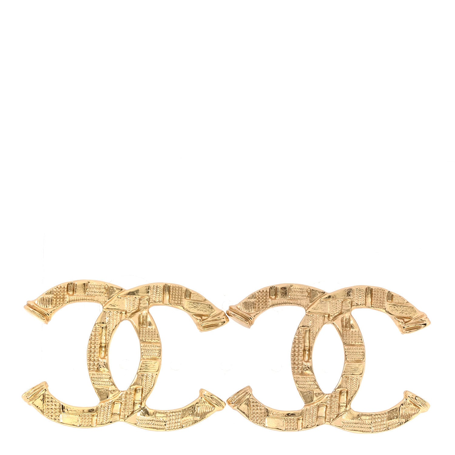 Chanel Metal Tweed Effect CC Earrings Gold 1 of 4
