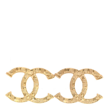 Chanel Metal Tweed Effect CC Earrings Gold 1 of 4