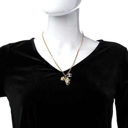 Chanel Crystal Pearl CC Africa Pendant Necklace Gold White 5 of 5