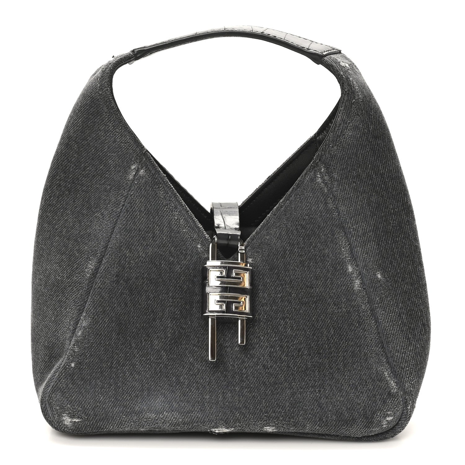Givenchy Washed Denim Calfskin Crocodile Embossed Mini G-Lock Hobo Black 1 of 9