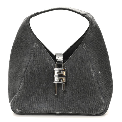 Givenchy Washed Denim Calfskin Crocodile Embossed Mini G-Lock Hobo Black 1 of 9