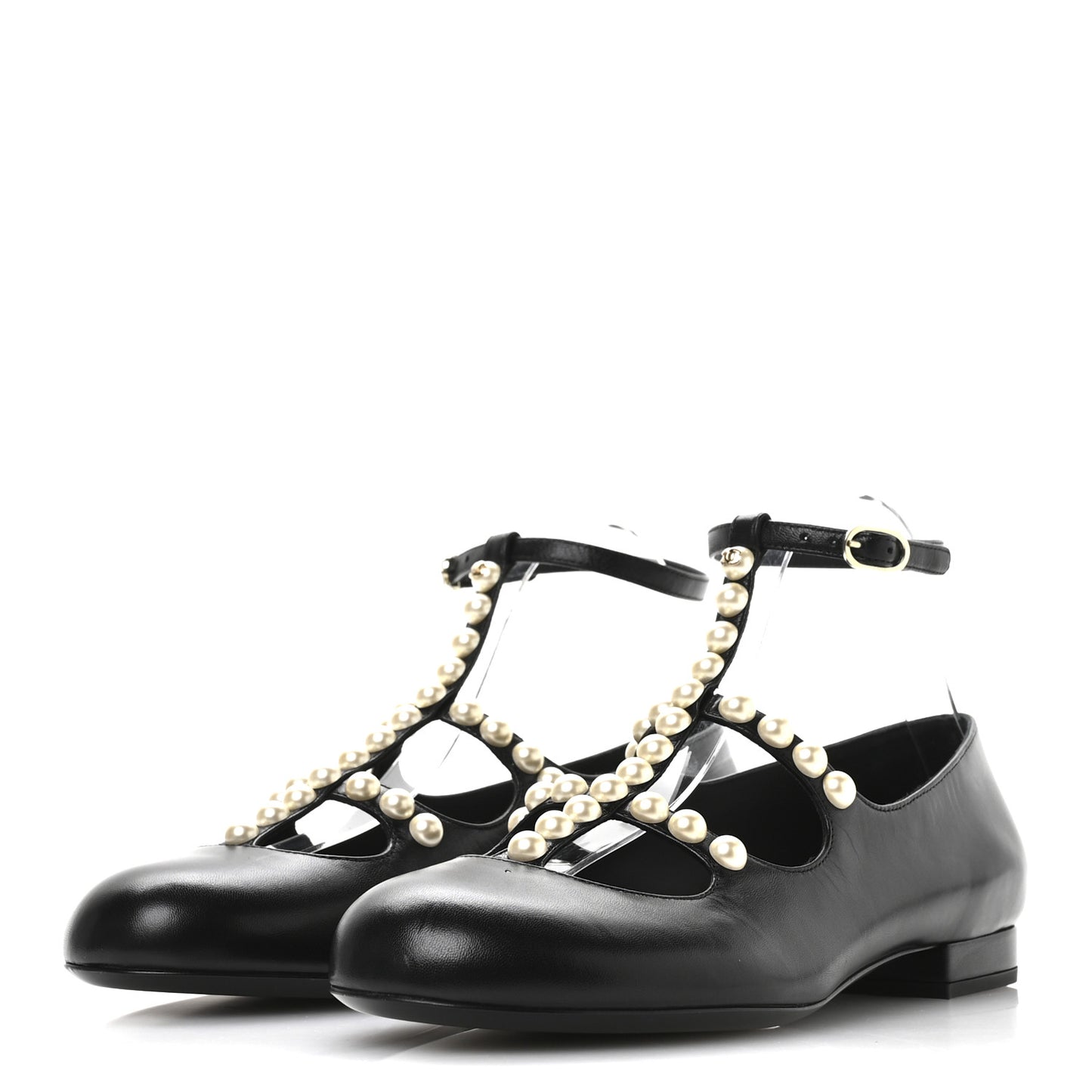 Goatskin Pearl Mary Janes Flats 39.5 Black