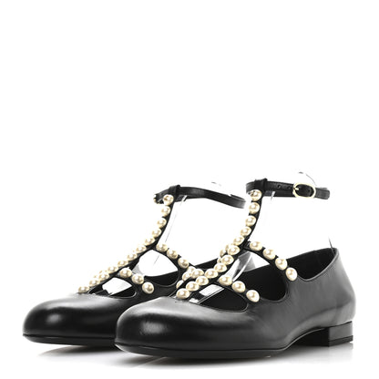 Chanel Goatskin Pearl Mary Janes Flats 39.5 Black 4 of 8