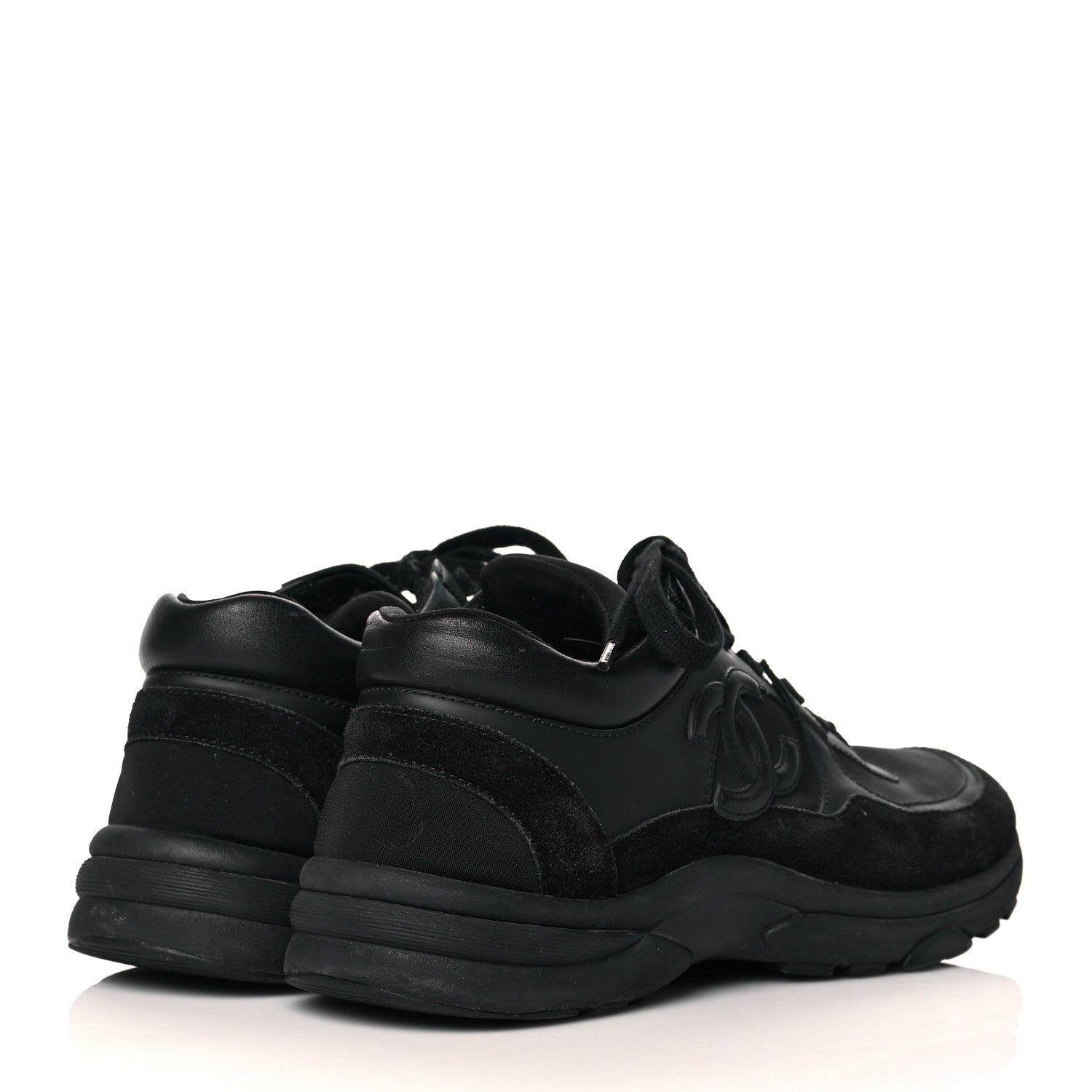 Chanel Fabric Calfskin Suede CC Sneakers 38 Black 4 of 14