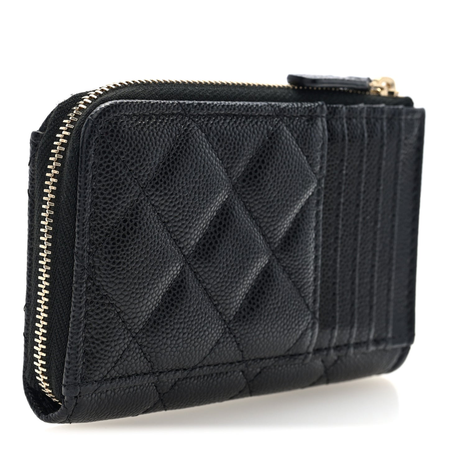 Caviar Quilted CC Zip Around Card Holder Black