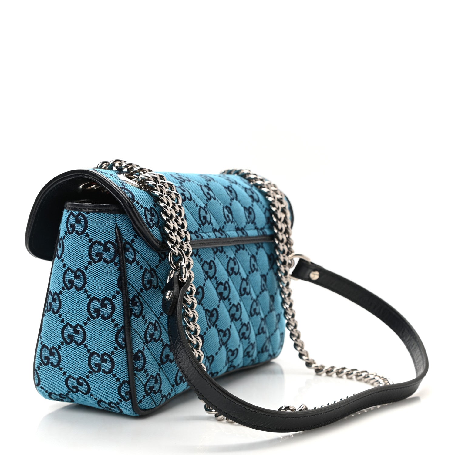 Gucci Monogram Multicolor Matelasse Diagonal Small GG Marmont Shoulder Bag Light Blue 3 of 10