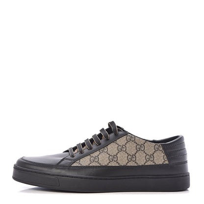 Gucci GG Supreme Monogram Mens Low Top Sneakers 8 Black Beige Ebony 1 of 9