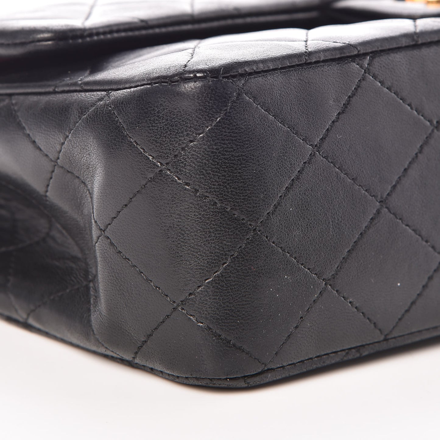 Lambskin Quilted Medium Double Flap Black
