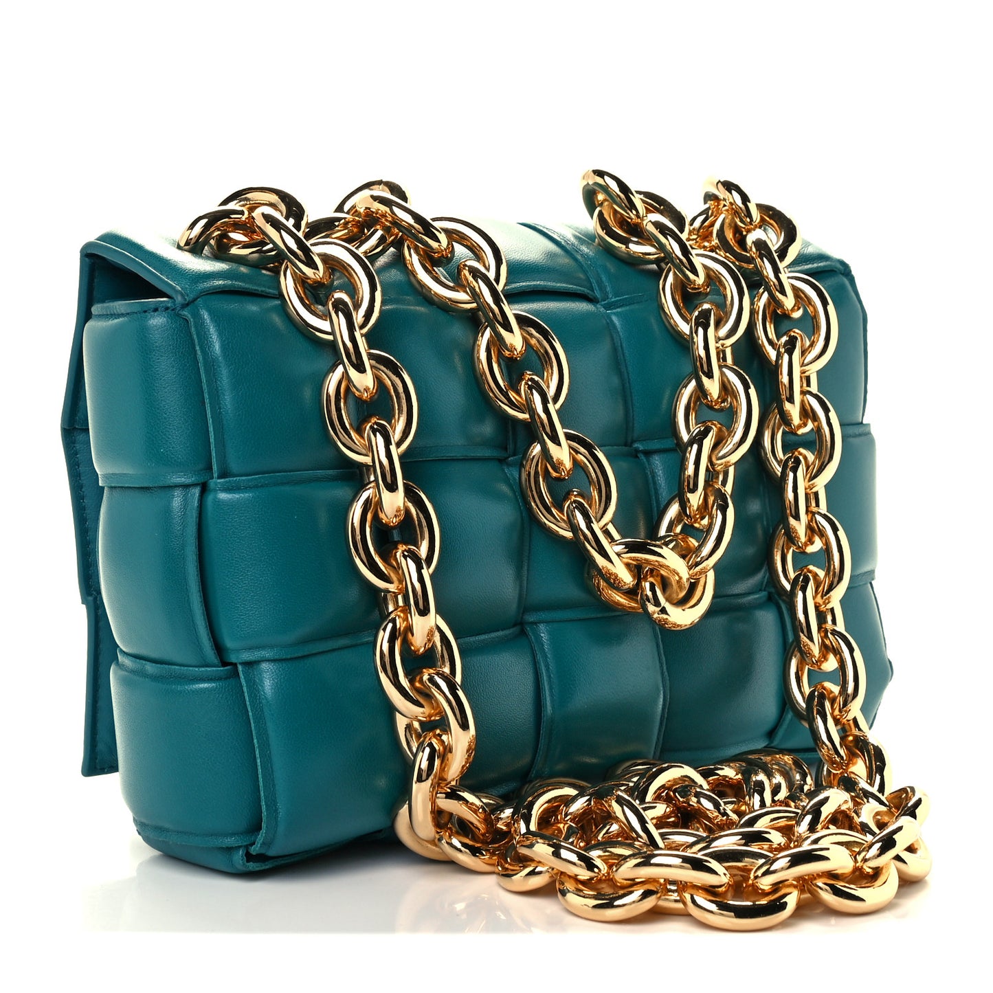 Lambskin Maxi Intreccio Padded Chain Cassette Crossbody Bag Mallard