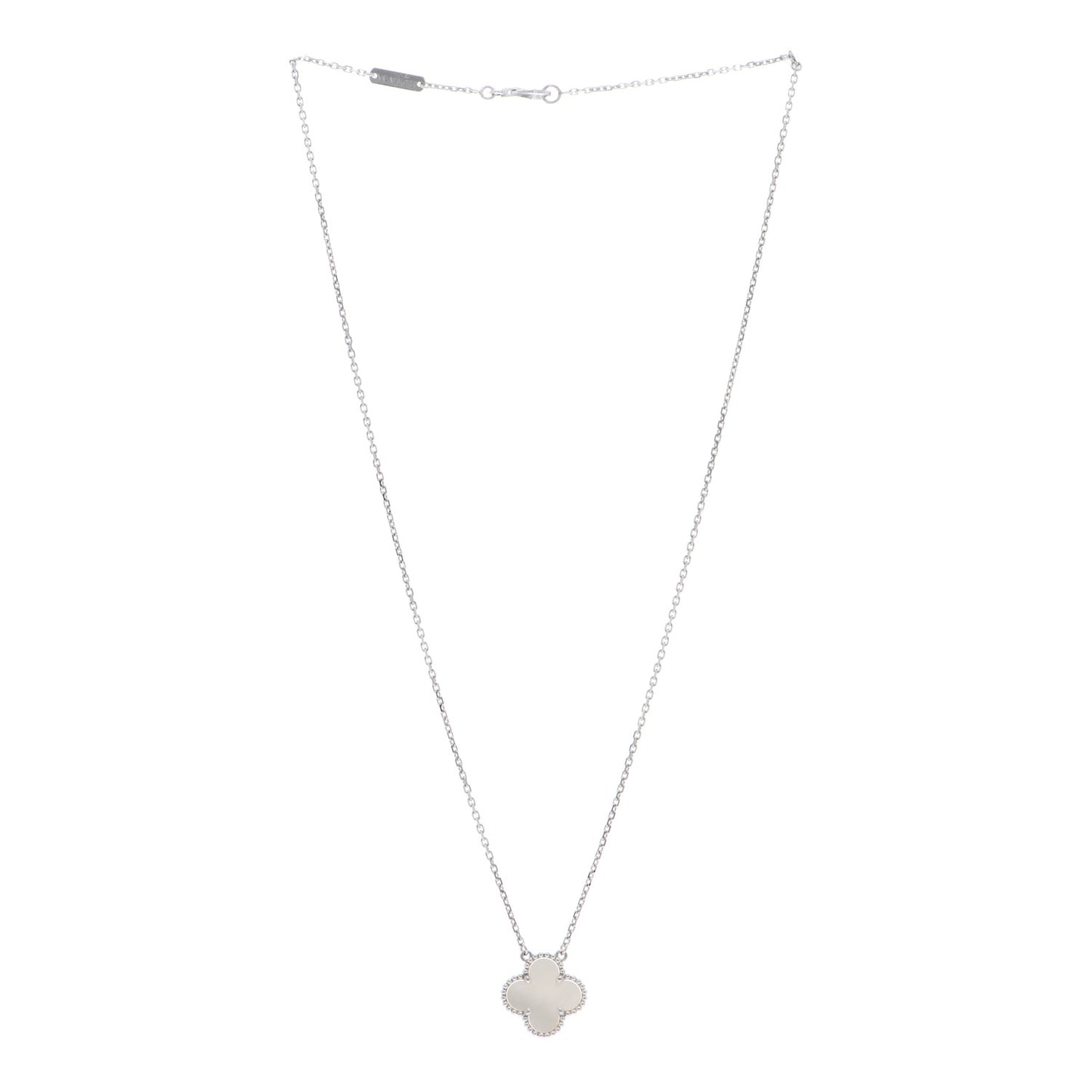 18K White Gold Mother of Pearl Vintage Alhambra Pendant Necklace