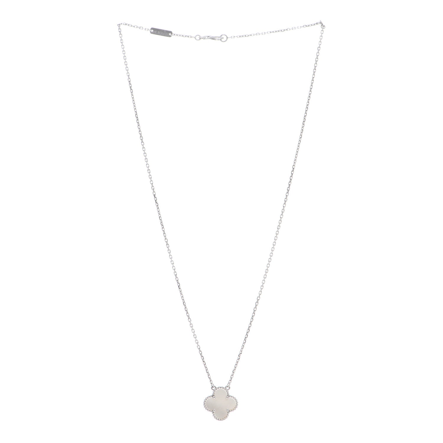 Van Cleef & Arpels 18K White Gold Mother of Pearl Vintage Alhambra Pendant Necklace 3 of 6