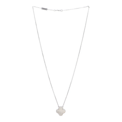 Van Cleef & Arpels 18K White Gold Mother of Pearl Vintage Alhambra Pendant Necklace 3 of 6
