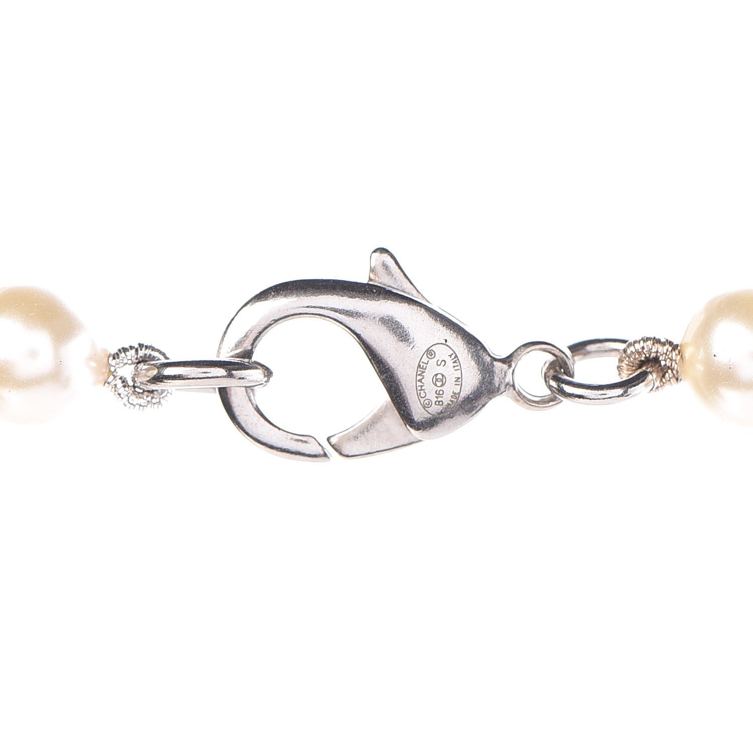 Chanel Pearl Bead CC Long Necklace Silver 5 of 7