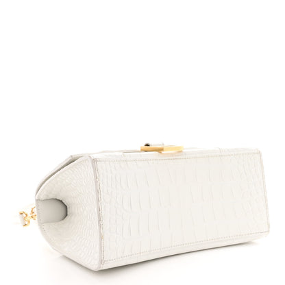 Balenciaga Shiny Calfskin Crocodile Embossed Small Hourglass Top Handle Bag White 4 of 13
