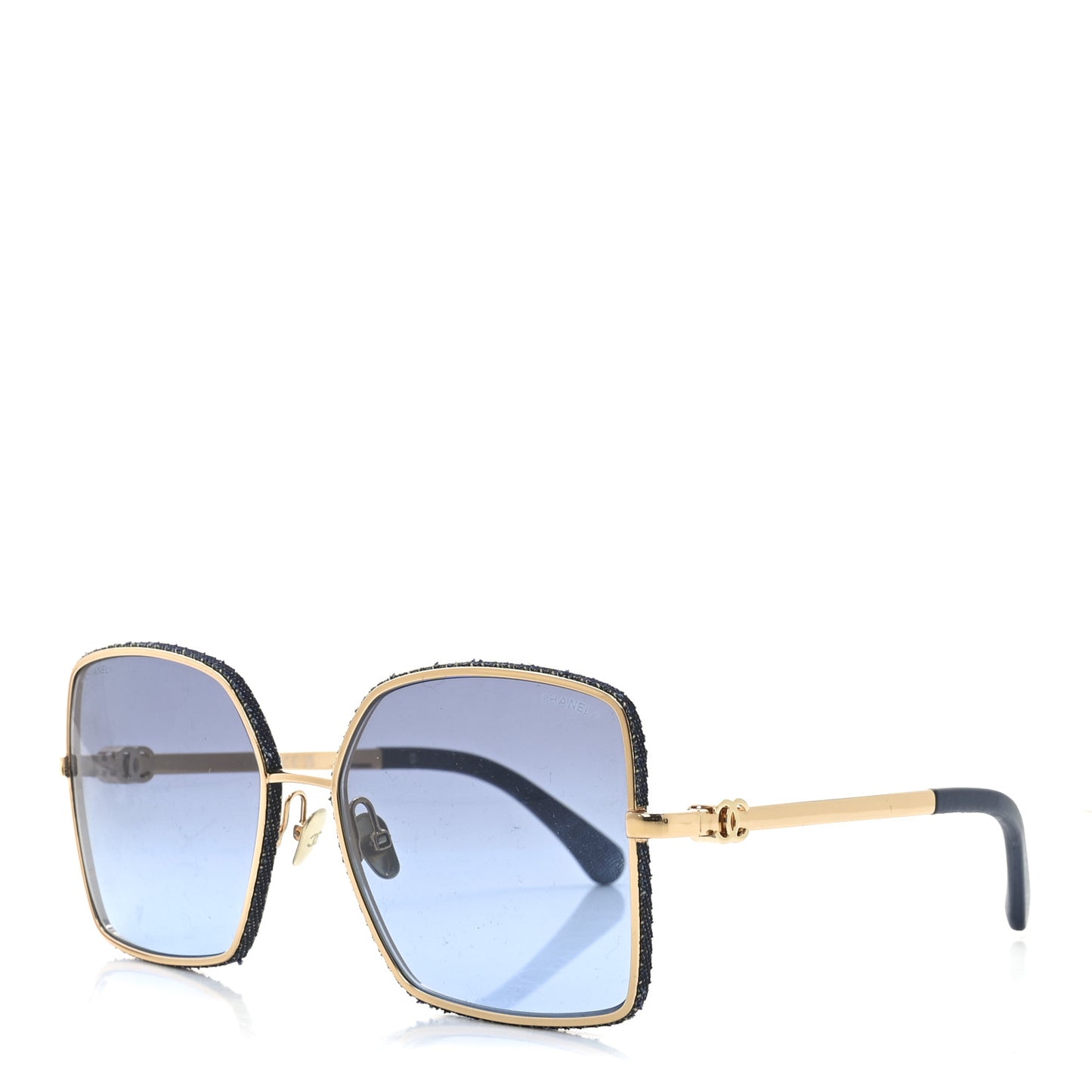Metal Calfskin Denim Square Sunglasses 4288Q Blue Blue
