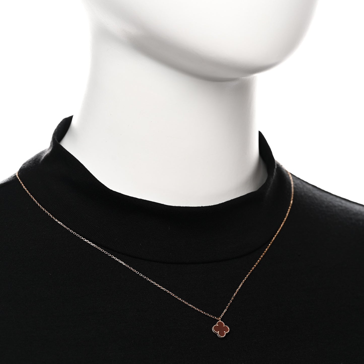 18K Rose Gold Carnelian Sweet Alhambra Pendant Necklace