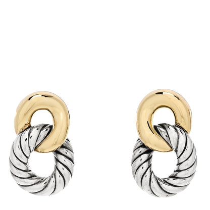 David Yurman Sterling Silver 18K Yellow Gold Belmont Curb Link Drop Earrings 1 of 4