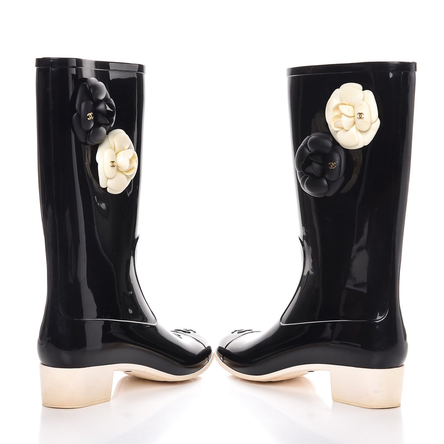 Rubber Camellia Rain Boots 40 Black