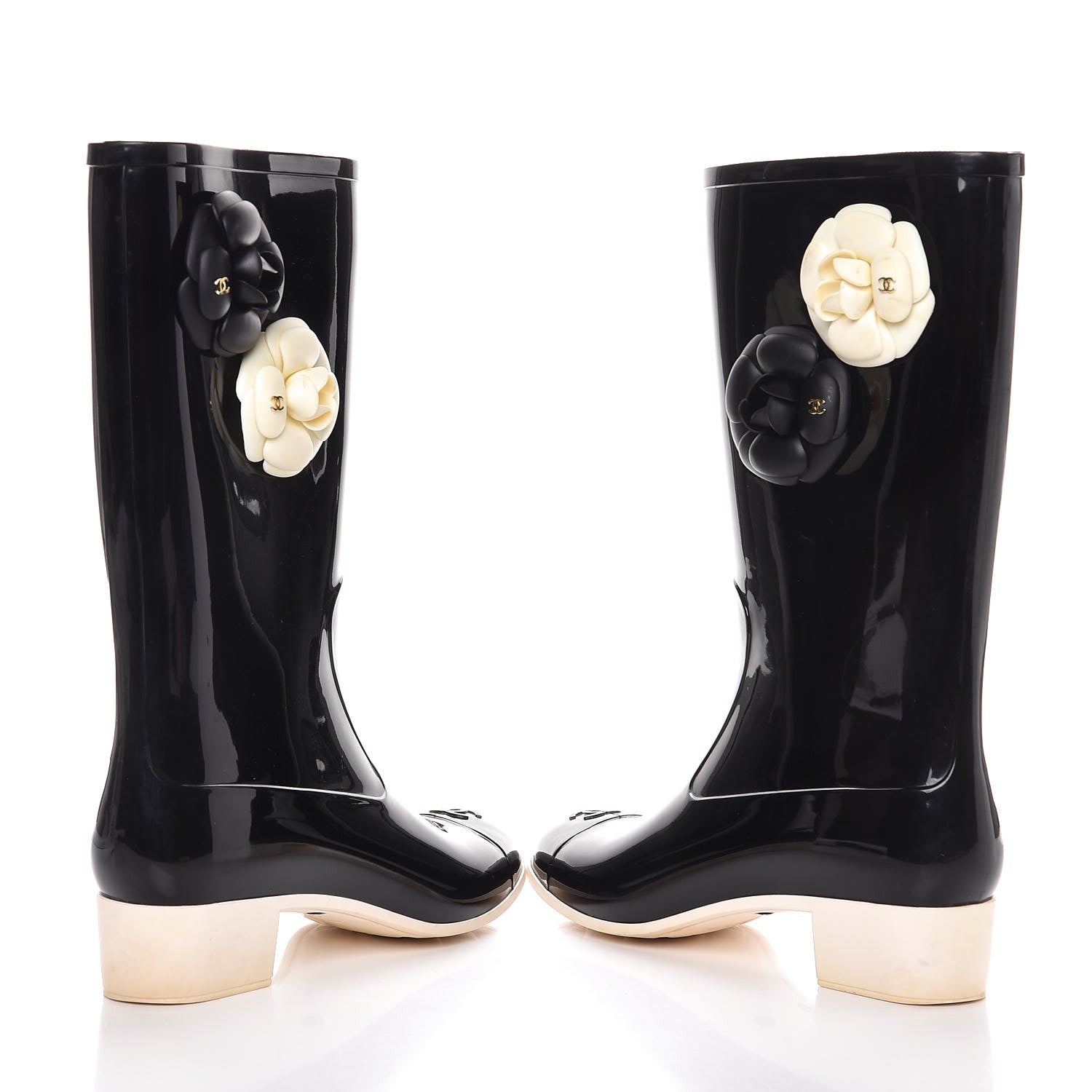 Chanel Rubber Camellia Rain Boots 40 Black 6 of 10