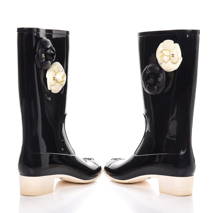 Chanel Rubber Camellia Rain Boots 40 Black 6 of 10