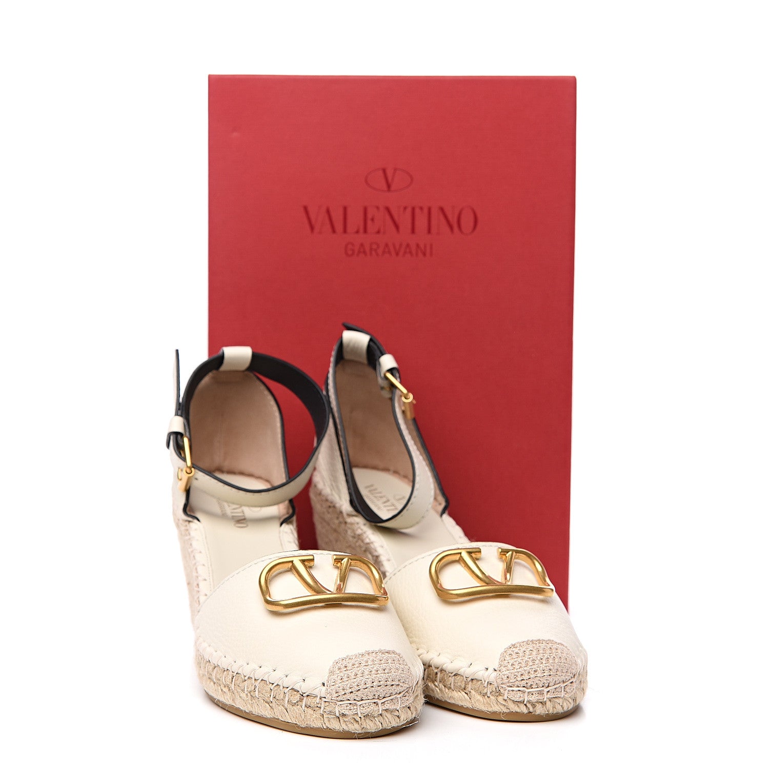 Valentino Garavani Grained Calfskin VLogo Ankle Wrap Espadrille Wedges 41 Light Ivory 8 of 8