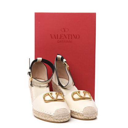 Valentino Garavani Grained Calfskin VLogo Ankle Wrap Espadrille Wedges 41 Light Ivory 8 of 8