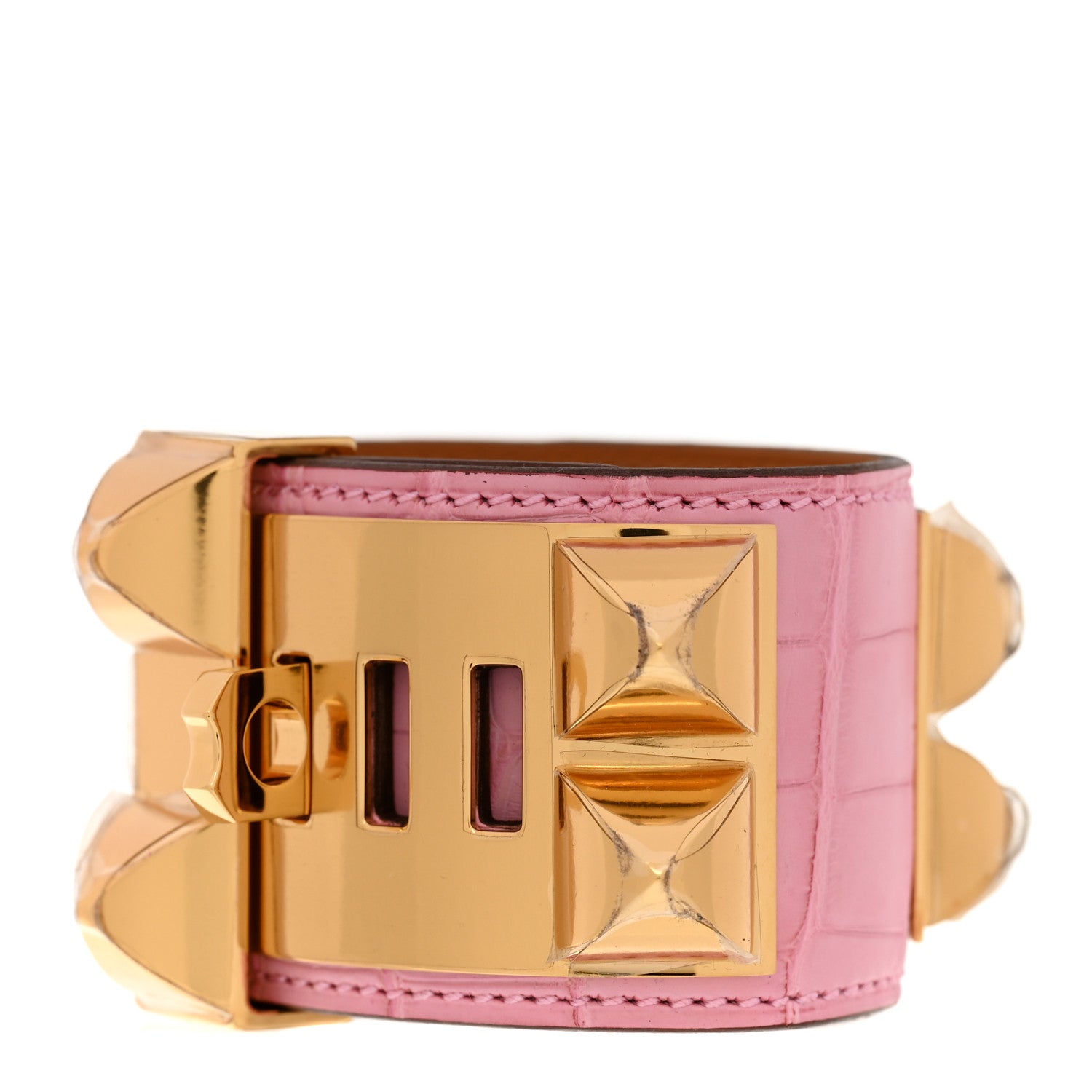 Hermes Matte Alligator Collier De Chien CDC Bracelet T1 5P Pink 3 of 5
