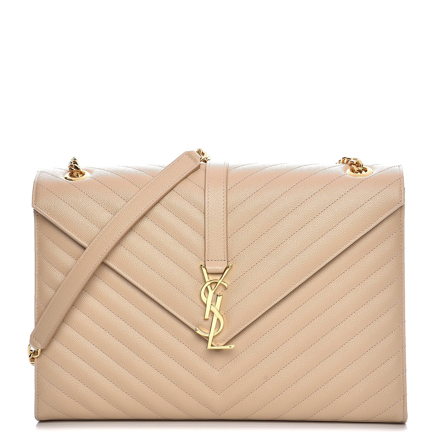Saint Laurent Grain De Poudre Matelasse Chevron Large Monogram Satchel Dark Beige 1 of 8