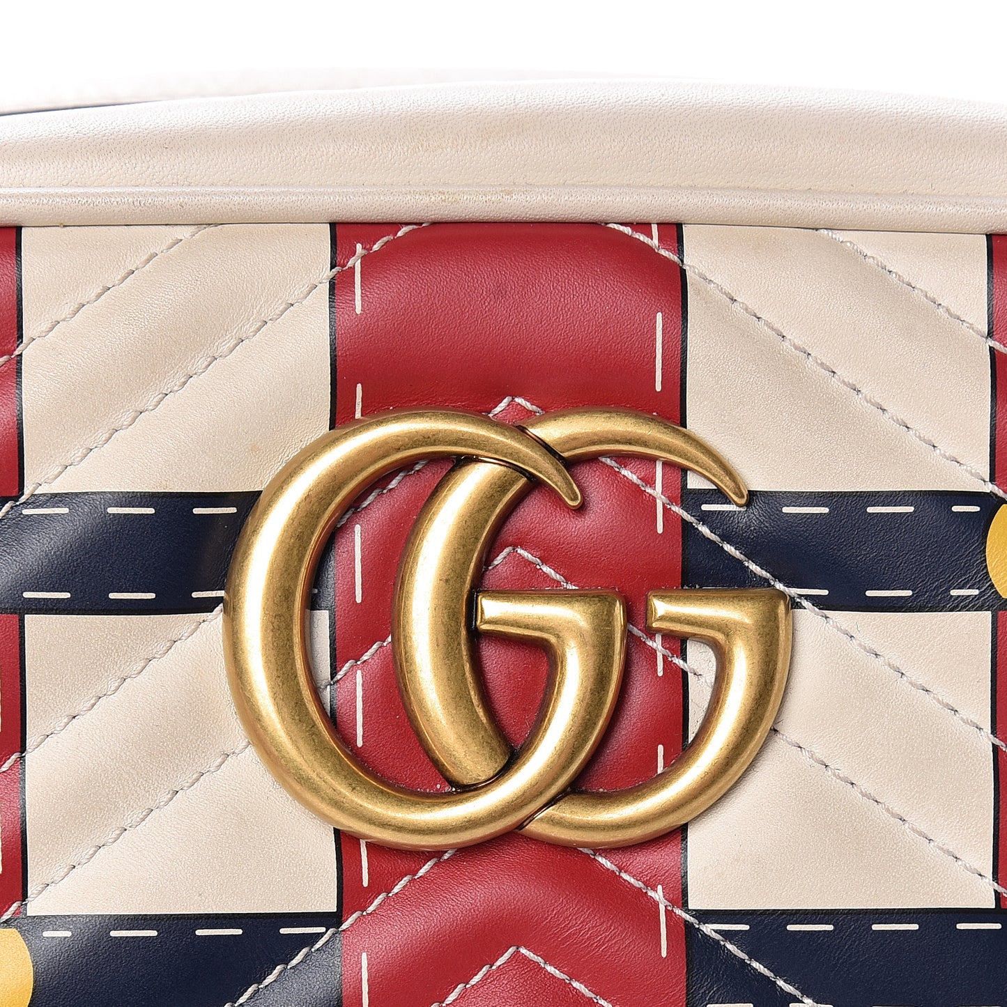 Calfskin Matelasse Trompe L'Oeil Print Small GG Marmont Chain Shoulder Bag White
