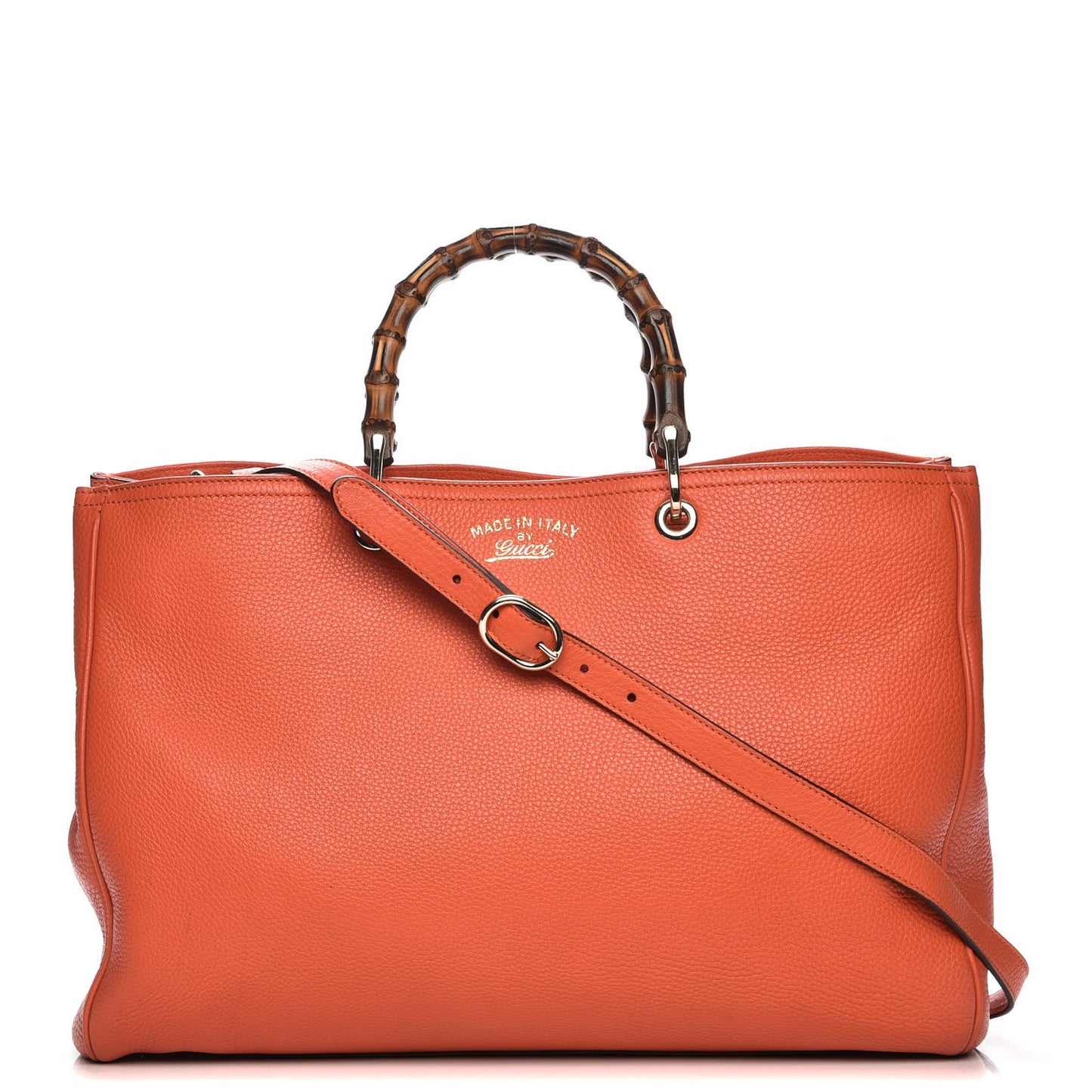 Calfskin Large Bamboo Shopper Tote New Dark Orange