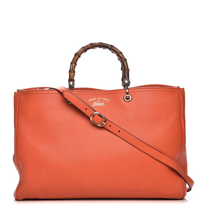 Gucci Calfskin Large Bamboo Shopper Tote New Dark Orange 1 of 9
