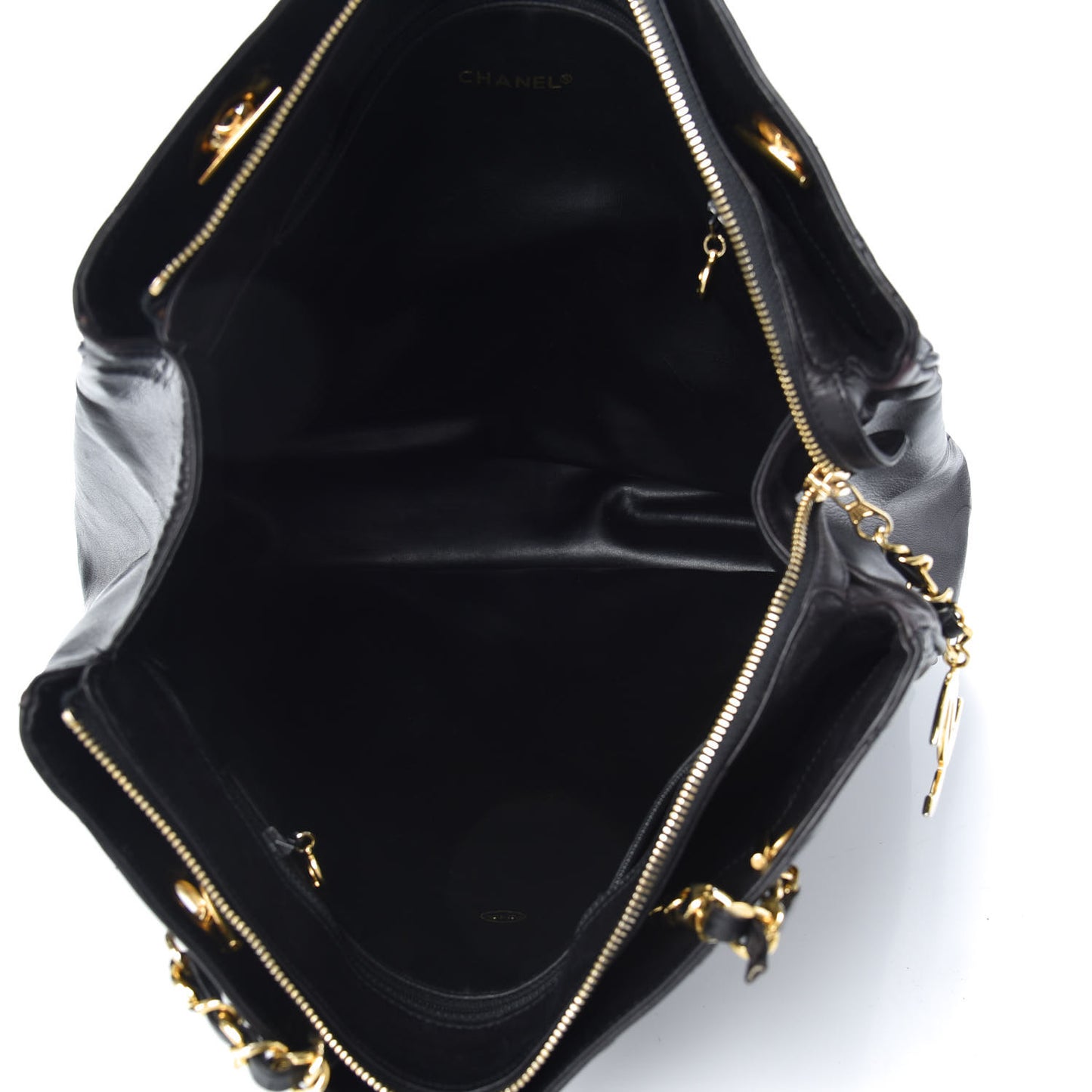Lambskin Quilted Shopping Tote Black